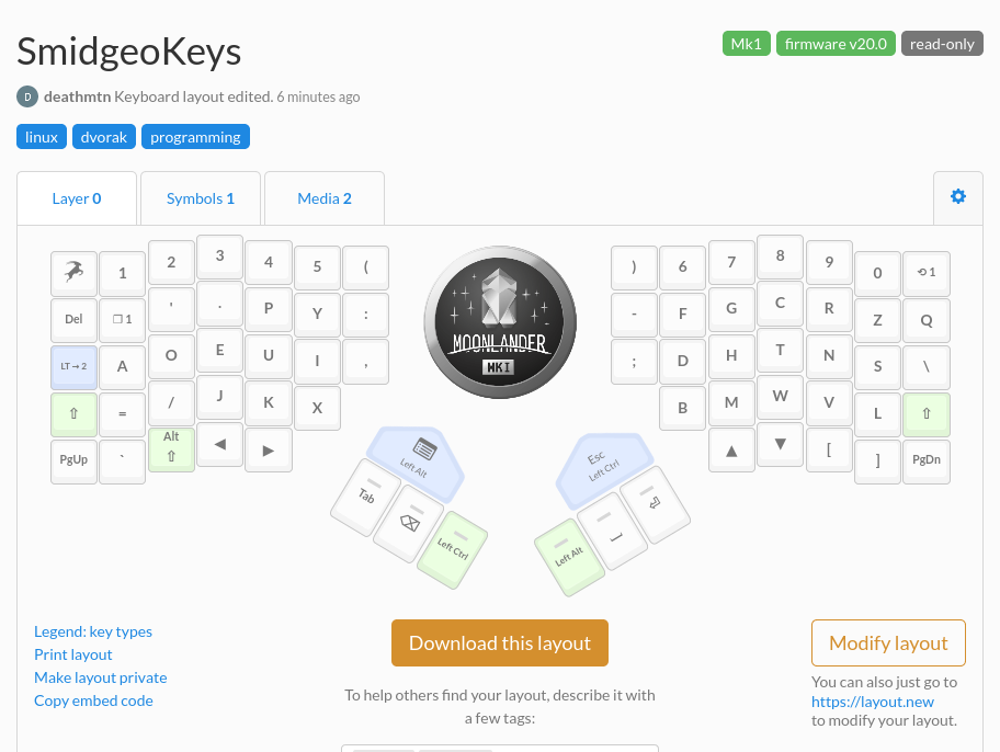 Well, here's my strange new keyboard layout. I think my remappings make sense, but there's no gettin